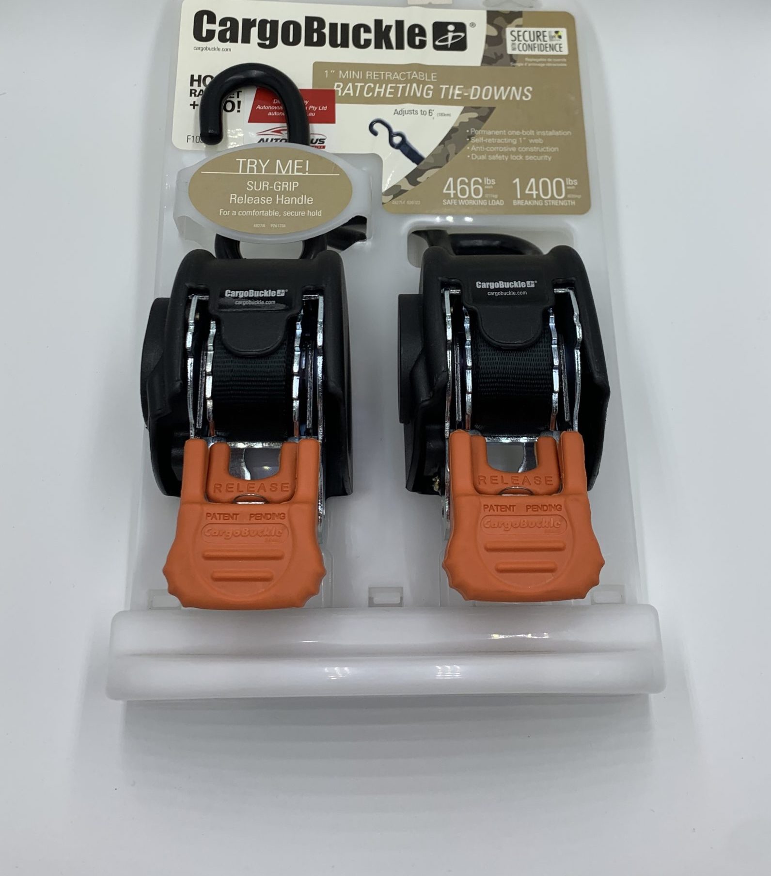 CargoBuckle - 1” Mini Retractable Ratchet Tie-Down